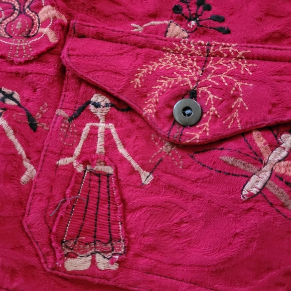 Chico's Primitive Embroidered Red Vest Size 3 (XL) Front Pockets Buttons Prairie - Picture 4 of 6